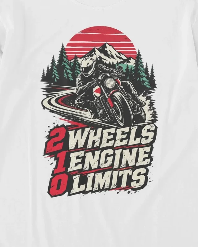 Two Wheels One Engine Zero Limits Long-Sleeve T-Shirt in White — design detail