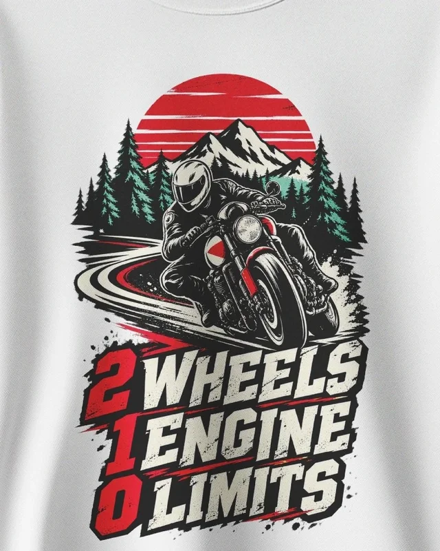Two Wheels One Engine Zero Limits Sweatshirt in White — design detail