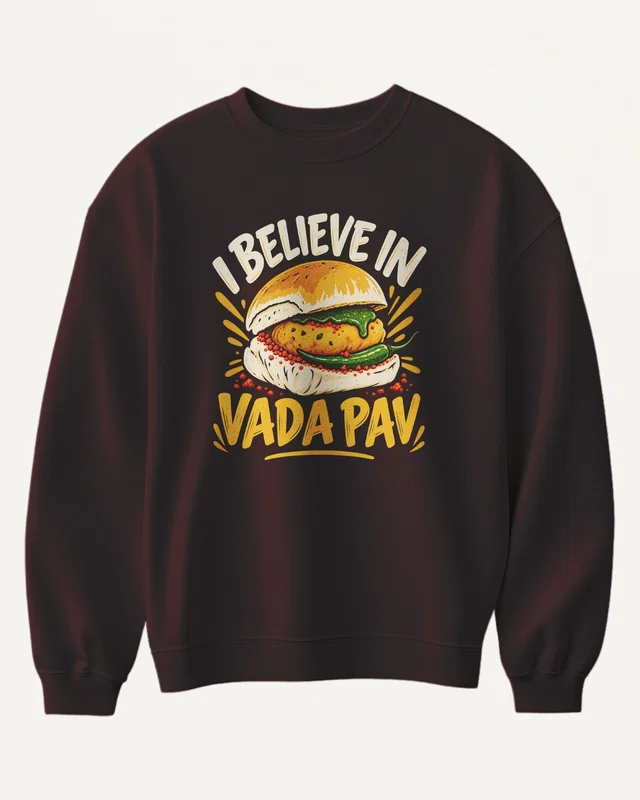 I Believe in Vada Pav Sweatshirt in Maroon — front