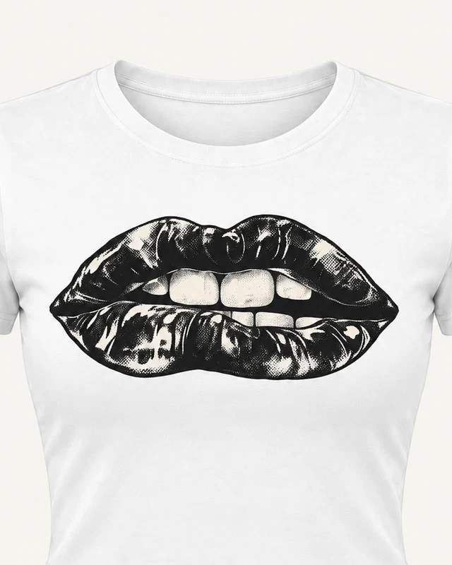 Vintage Lips Graphic Crop Top in White — cropped design detail