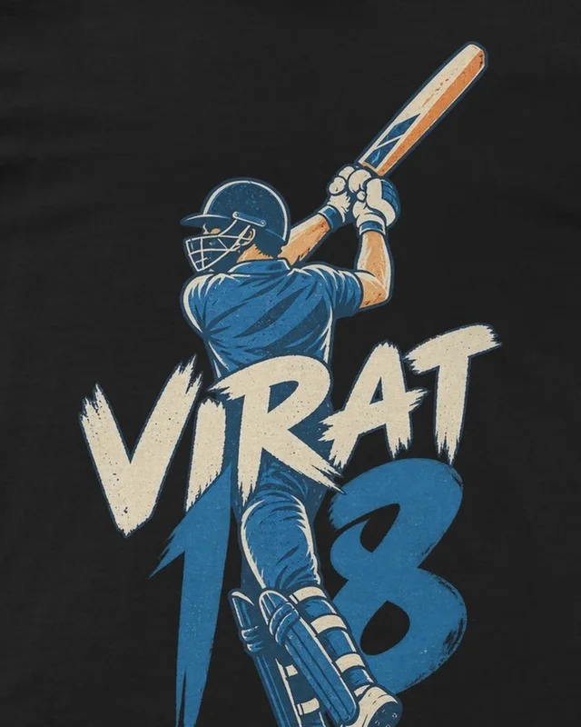 Virat 18 Regular T-Shirt in Black — design detail