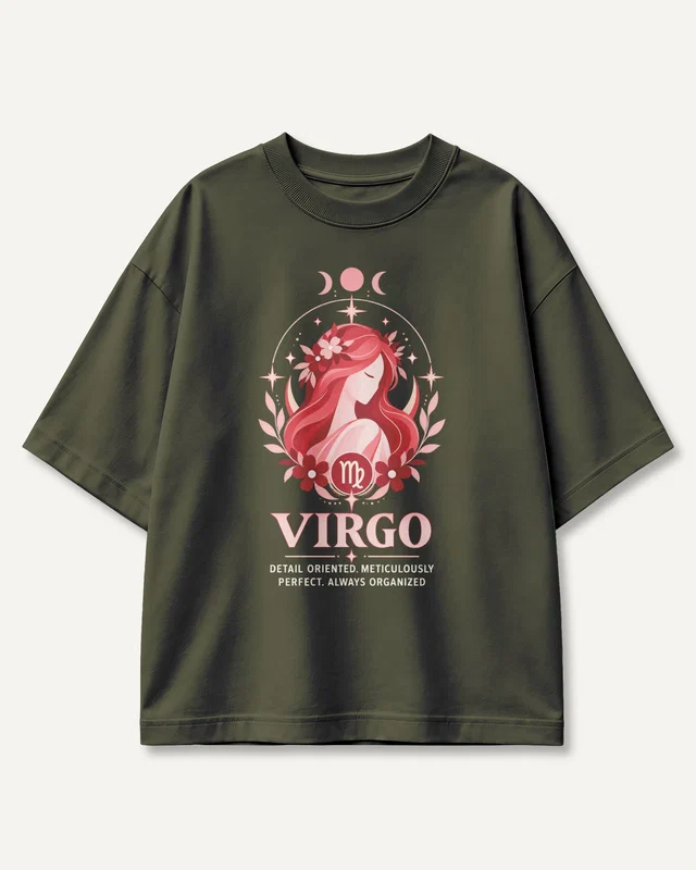 Virgo Oversized T-Shirt in Olive Green — front