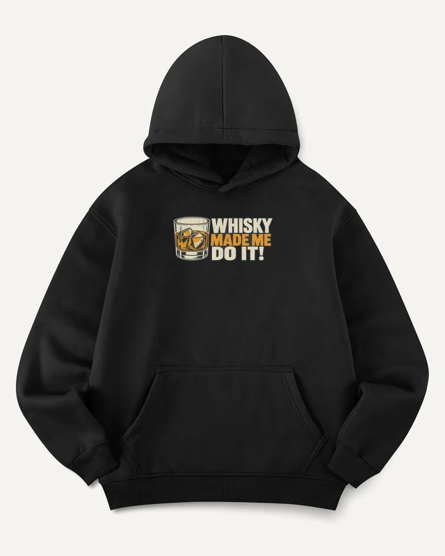 Whisky Made Me Do It Graphic Hoodie in Black — front