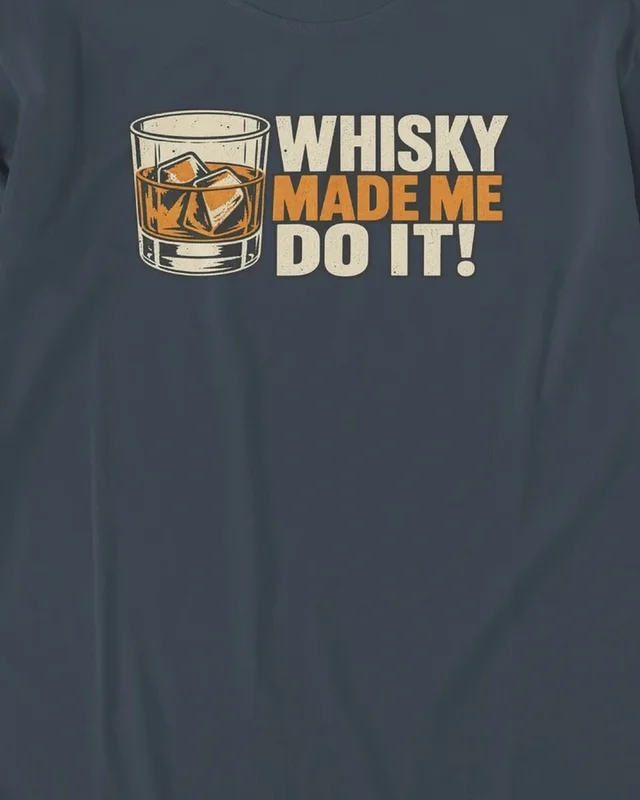 Whisky Made Me Do It Long-Sleeve T-Shirt in Navy Blue — design detail
