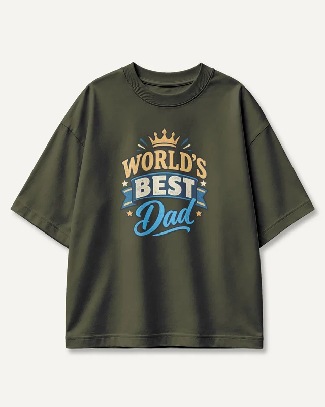 World's Best Dad Oversized T-Shirt in Olive Green — front