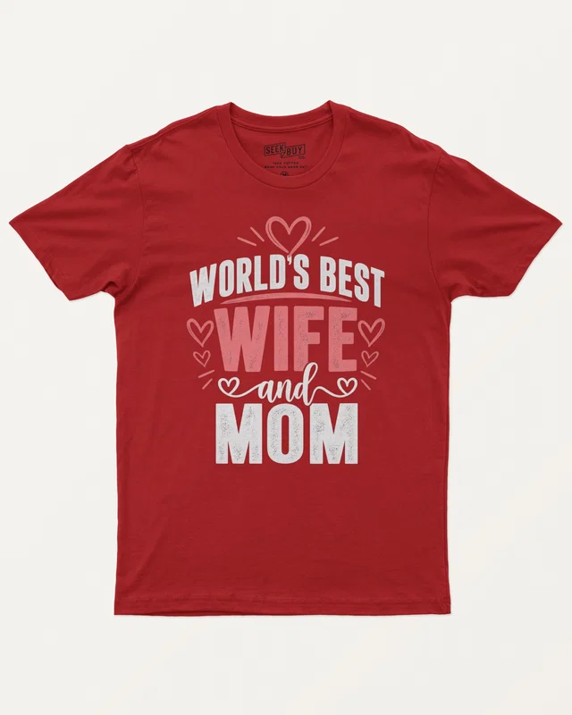 World's Best Wife and Mom Regular T-Shirt in Red — front