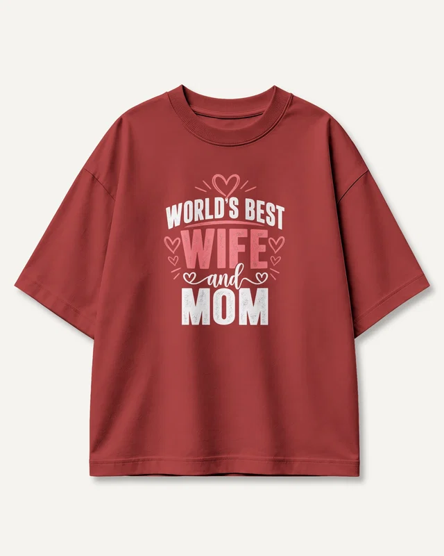 World's Best Wife and Mom Oversized T-Shirt in Red — front