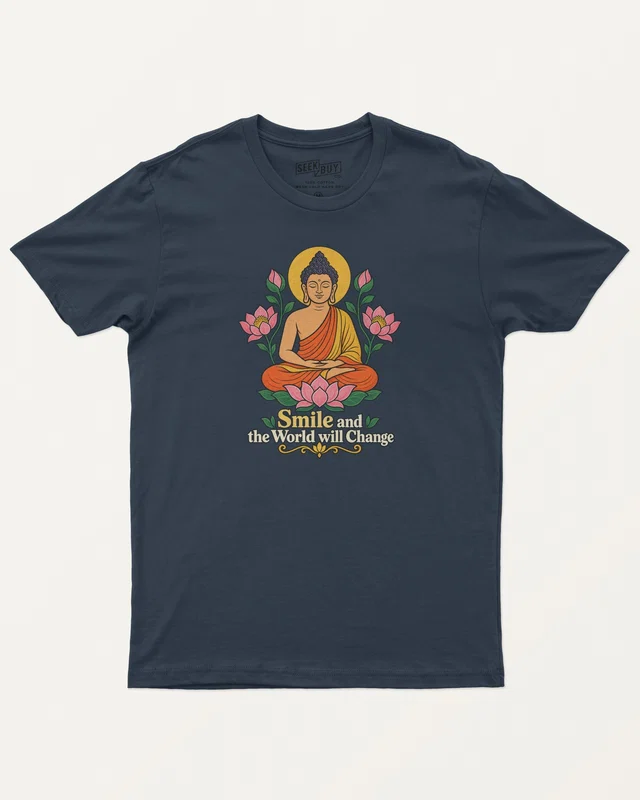 Smile and the World Will Change Regular T-Shirt in Navy Blue — front