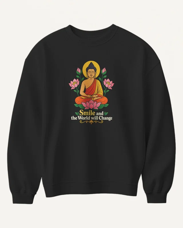 Smile and the World Will Change Sweatshirt in Black — front