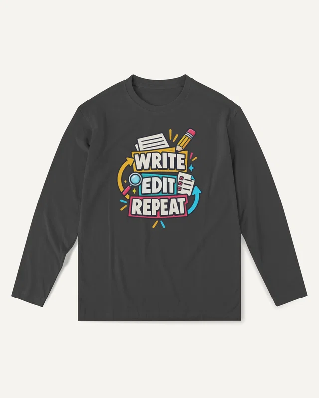 Write Edit Repeat Long-Sleeve T-Shirt in Black — front