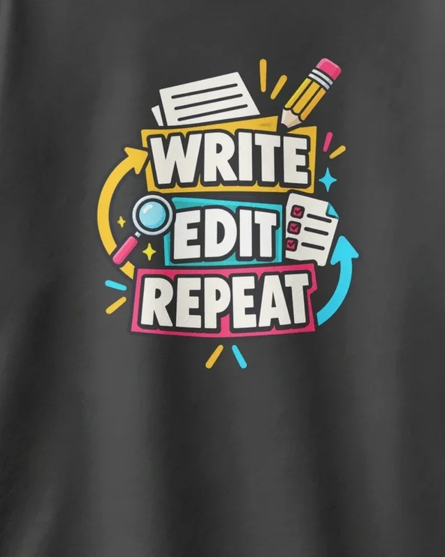 Write Edit Repeat Oversized T-Shirt in Black — design detail