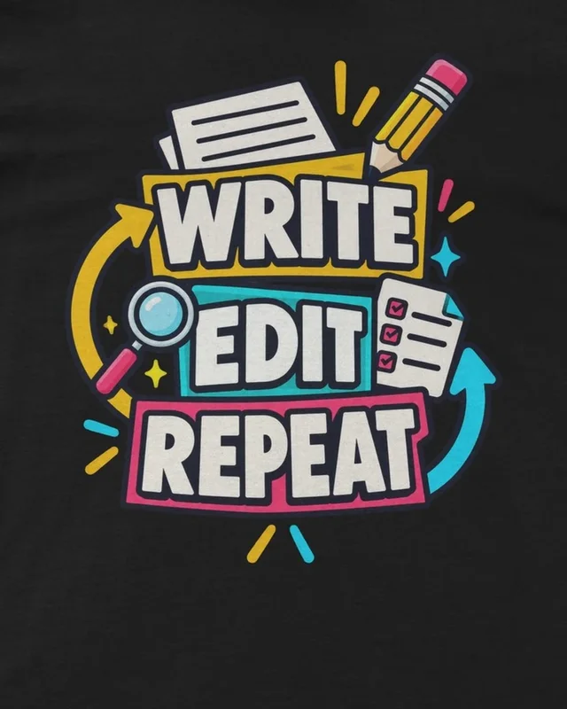 Write Edit Repeat Regular T-Shirt in Black — design detail