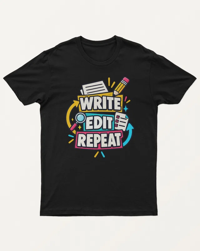 Write Edit Repeat Regular T-Shirt in Black — front
