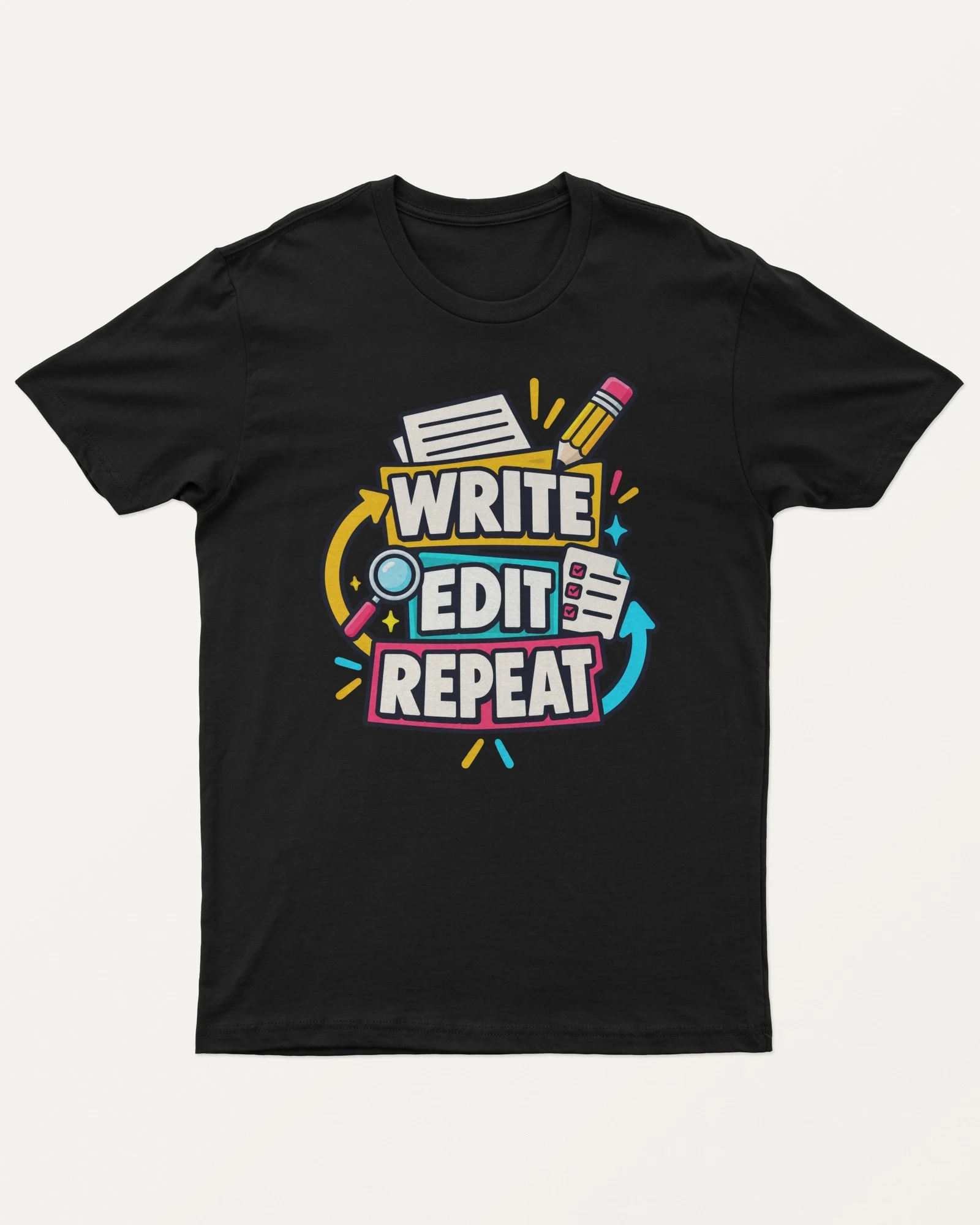 Write Edit Repeat Regular T-Shirt in Black — front Write Edit Repeat Regular T-Shirt in Black — front