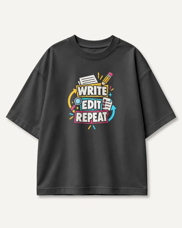 Write Edit Repeat Oversized T-Shirt in Black — front