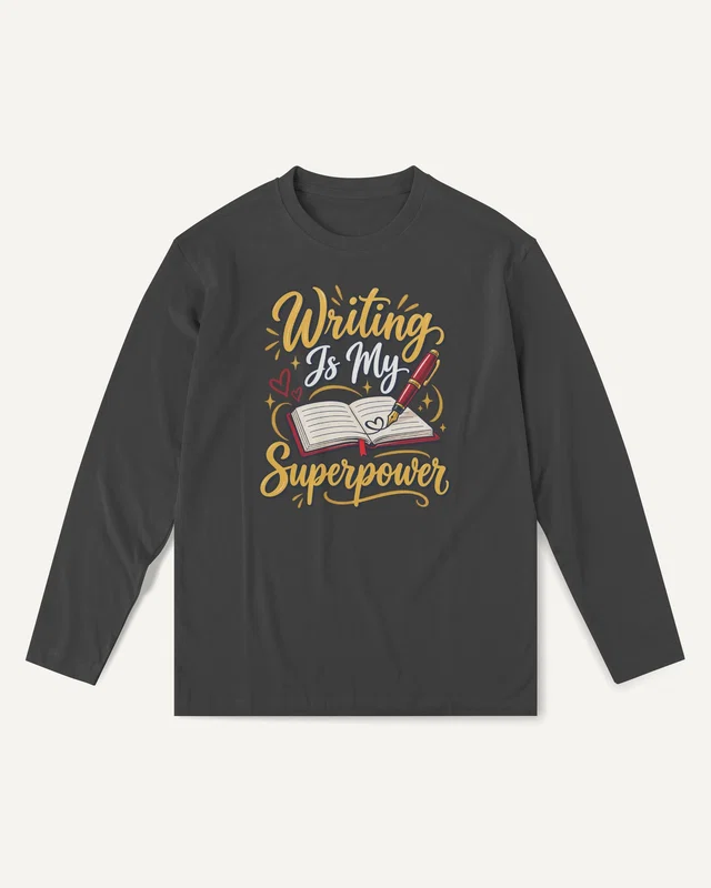 Writing Is My Superpower Long-Sleeve T-Shirt in Black — front