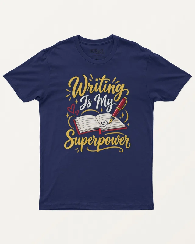 Writing Is My Superpower Regular T-Shirt in Royal Blue — front