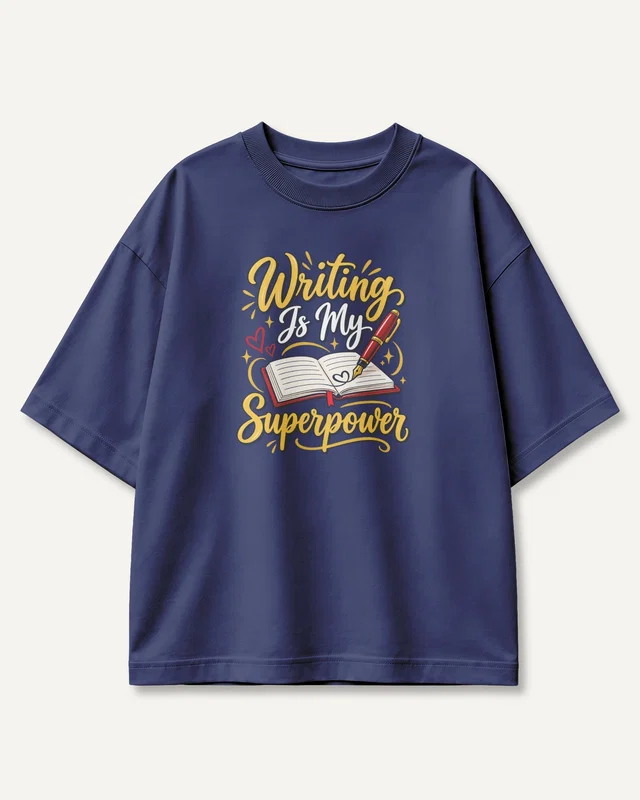 Writing Is My Superpower Oversized T-Shirt in Royal Blue — front
