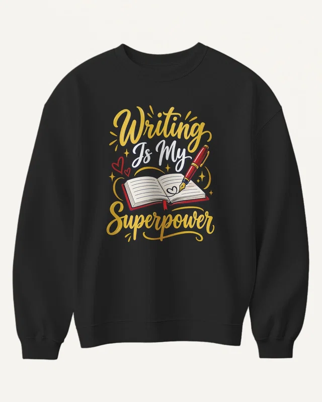 Writing Is My Superpower Sweatshirt in Black — front