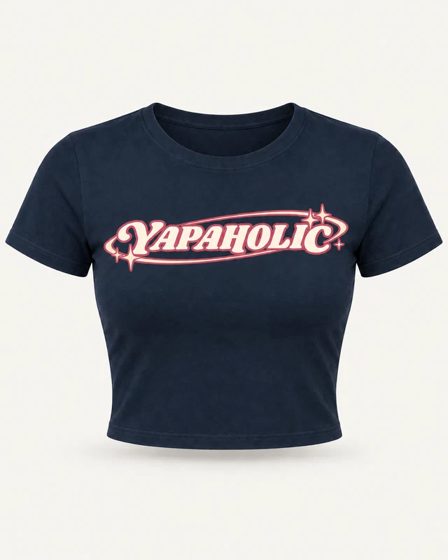 Yapaholic Graphic Crop Top in Navy Blue — product front