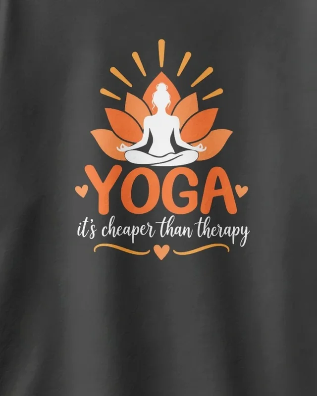 Yoga It's Cheaper Than Therapy Oversized T-Shirt in Black — design detail