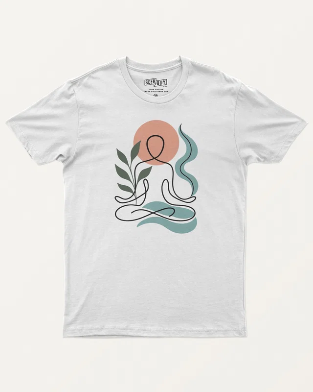 Yoga Line Art Regular T-Shirt in White — front