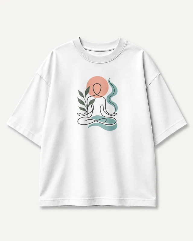 Yoga Line Art Oversized T-Shirt in White — front