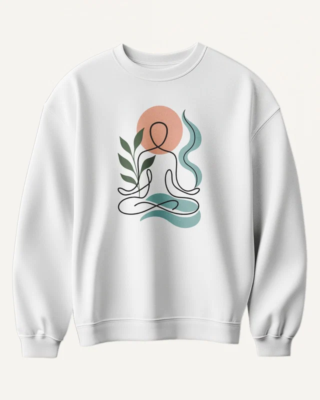 Yoga Line Art Sweatshirt in White — front