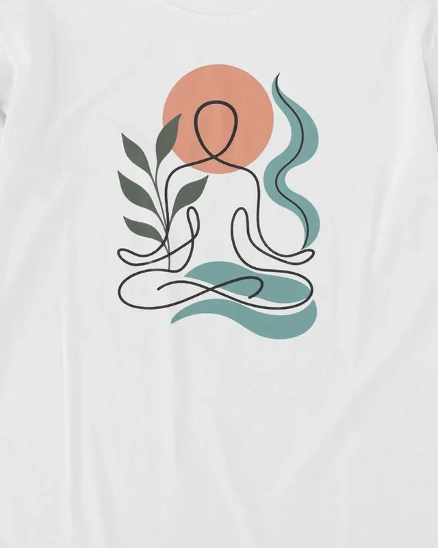 Yoga Line Art Long-Sleeve T-Shirt in White — design detail