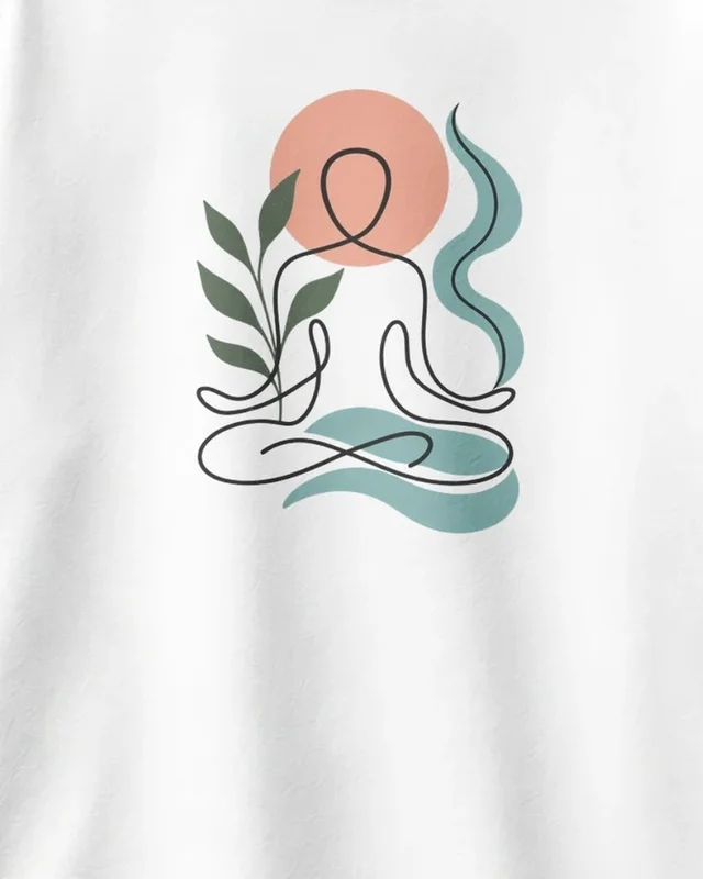 Yoga Line Art Oversized T-Shirt in White — design detail