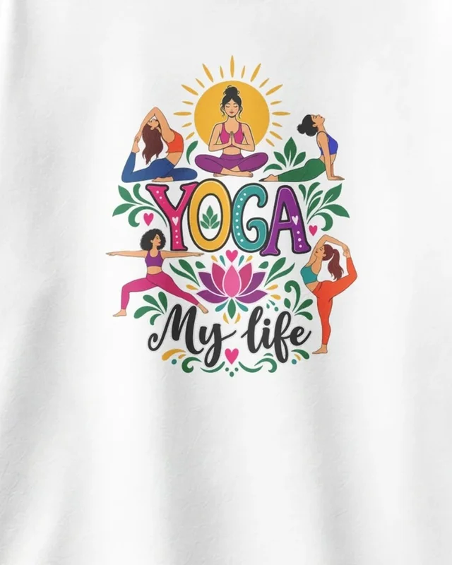 Yoga My Life Oversized T-Shirt in White — design detail