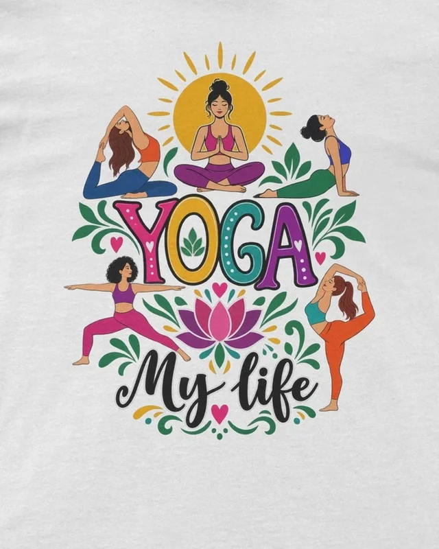 Yoga My Life Regular T-Shirt in White — design detail