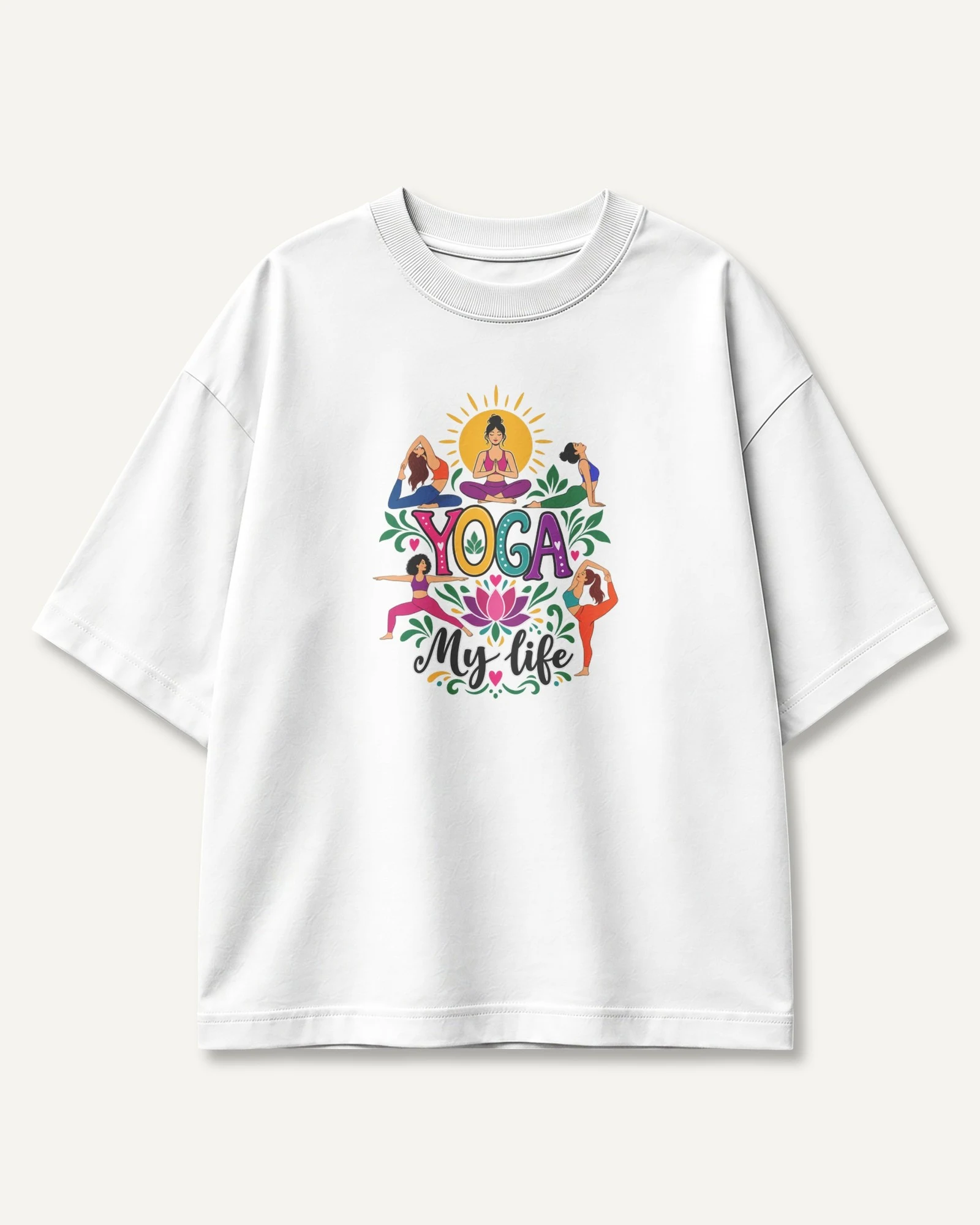 Yoga My Life Oversized T-Shirt in White — front Yoga My Life Oversized T-Shirt in White — front