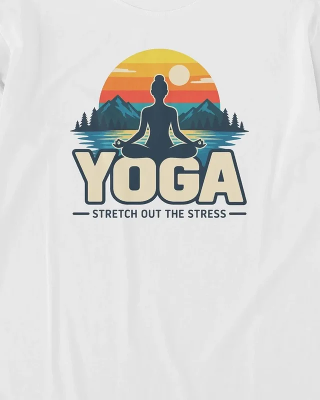 Yoga Stretch Out the Stress Long-Sleeve T-Shirt in White — design detail