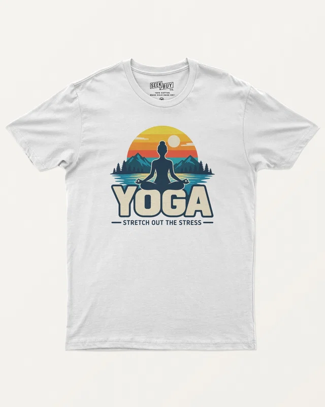 Yoga Stretch Out the Stress Regular T-Shirt in White — front