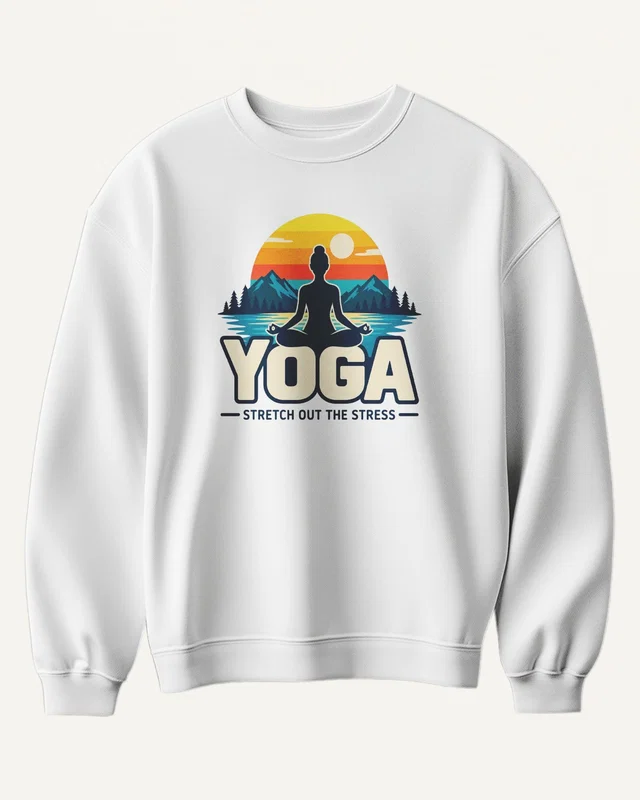 Yoga Stretch Out the Stress Sweatshirt in White — front