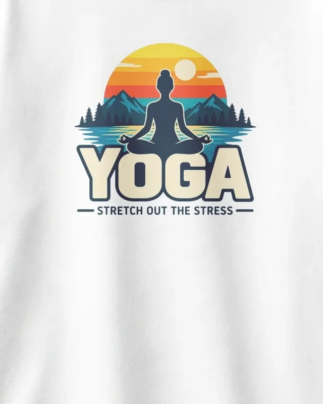 Yoga Stretch Out the Stress Oversized T-Shirt in White — design detail