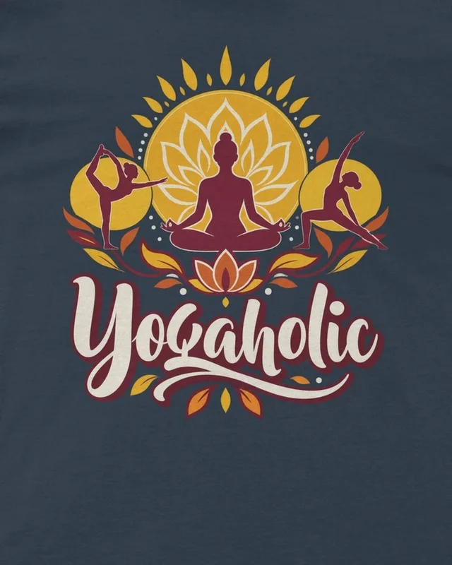Yogaholic Regular T-Shirt in Navy Blue — design detail