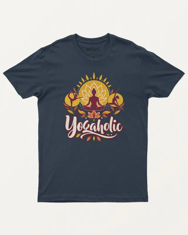 Yogaholic Regular T-Shirt in Navy Blue — front