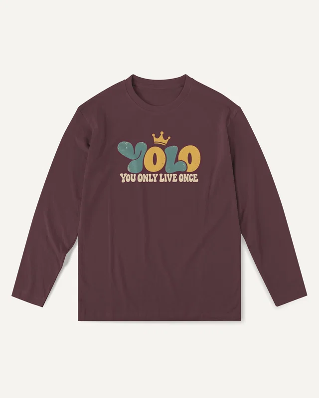 YOLO You Only Live Once Long-Sleeve T-Shirt in Maroon — front