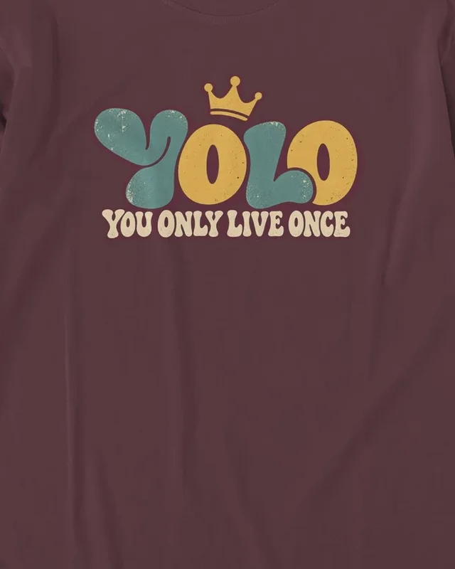 YOLO You Only Live Once Long-Sleeve T-Shirt in Maroon — design detail