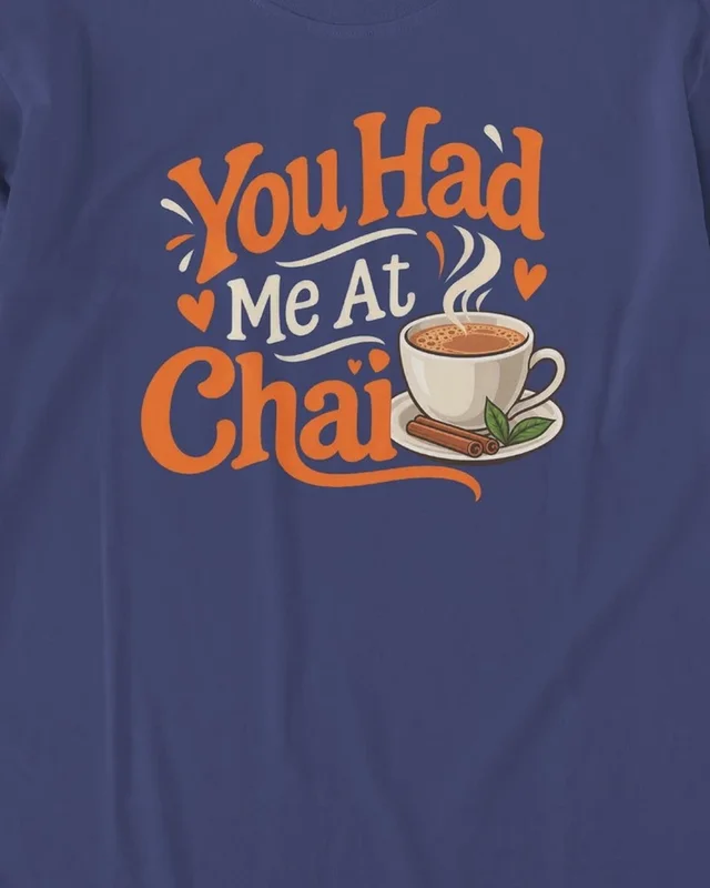 You Had Me at Chai Long-Sleeve T-Shirt in Royal Blue — design detail