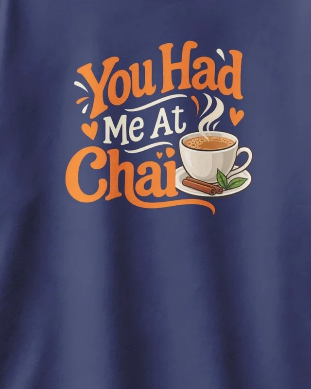 You Had Me at Chai Oversized T-Shirt in Royal Blue — design detail